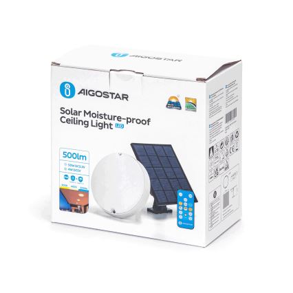 Aigostar - LED Zatemnitven solarna stropna svetilka LED/3,2V 3000K/4000K/6500K IP65 + Daljinski upravljalnik