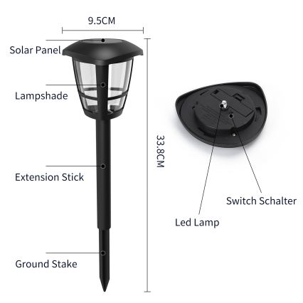 Aigostar - LED Solarna svetilka LED/0,06W/2V 33,8 cm 6500K IP44 črna