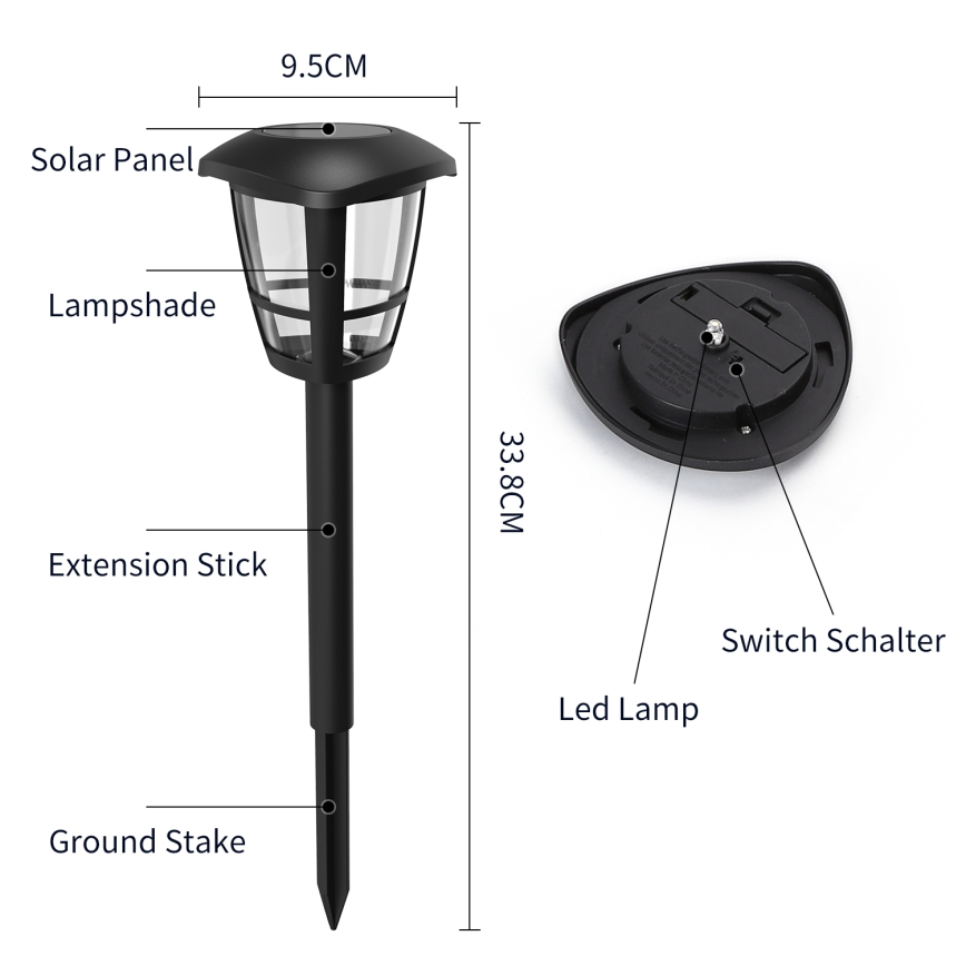 Aigostar - LED Solarna svetilka LED/0,06W/2V 33,8 cm 6500K IP44 črna