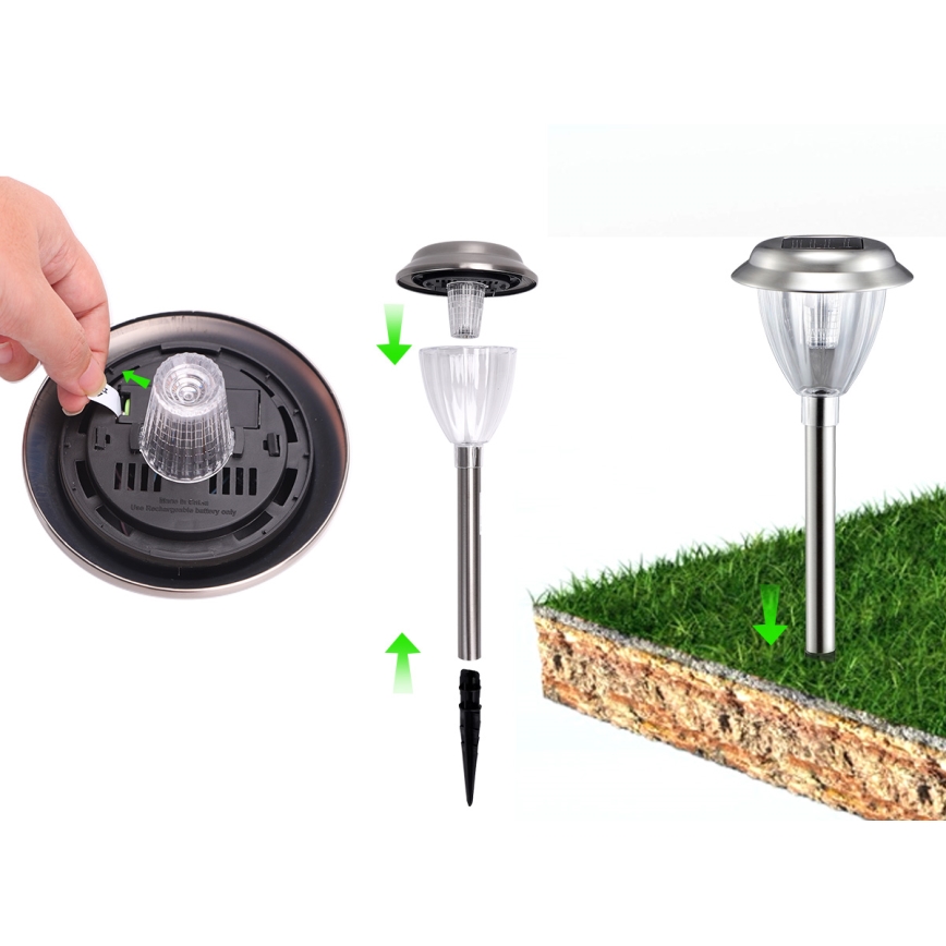 Aigostar - LED Solarna svetilka LED/0,08W/2V 30,4 cm 200 mAh 6500K IP44 mat krom