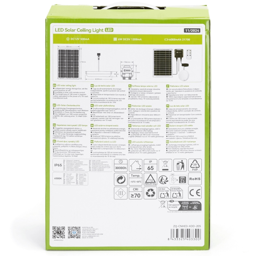 Aigostar - LED Solarna svetilka LED/70W/12V 6000 mAh 6500K pr. 20,5 cm + Daljinski upravljalnik