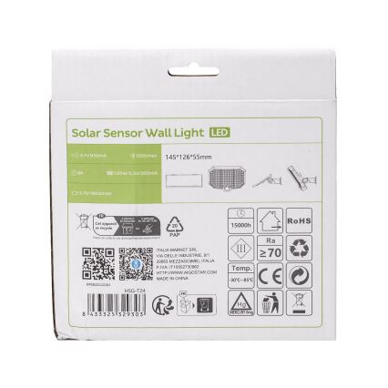 Aigostar - LED Solarna svetilka s senzorjem gibanja LED/2,4W/3,7V IP65