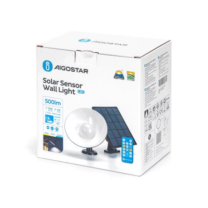 Aigostar - LED Solarna svetilka s senzorjem LED/3,2V 3000K/4000K/6500K IP65 + Daljinski upravljalnik