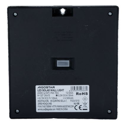 Aigostar - LED Solarna svetilka s senzorjem LED/3,7V 6500K 500 mAh IP65 črna