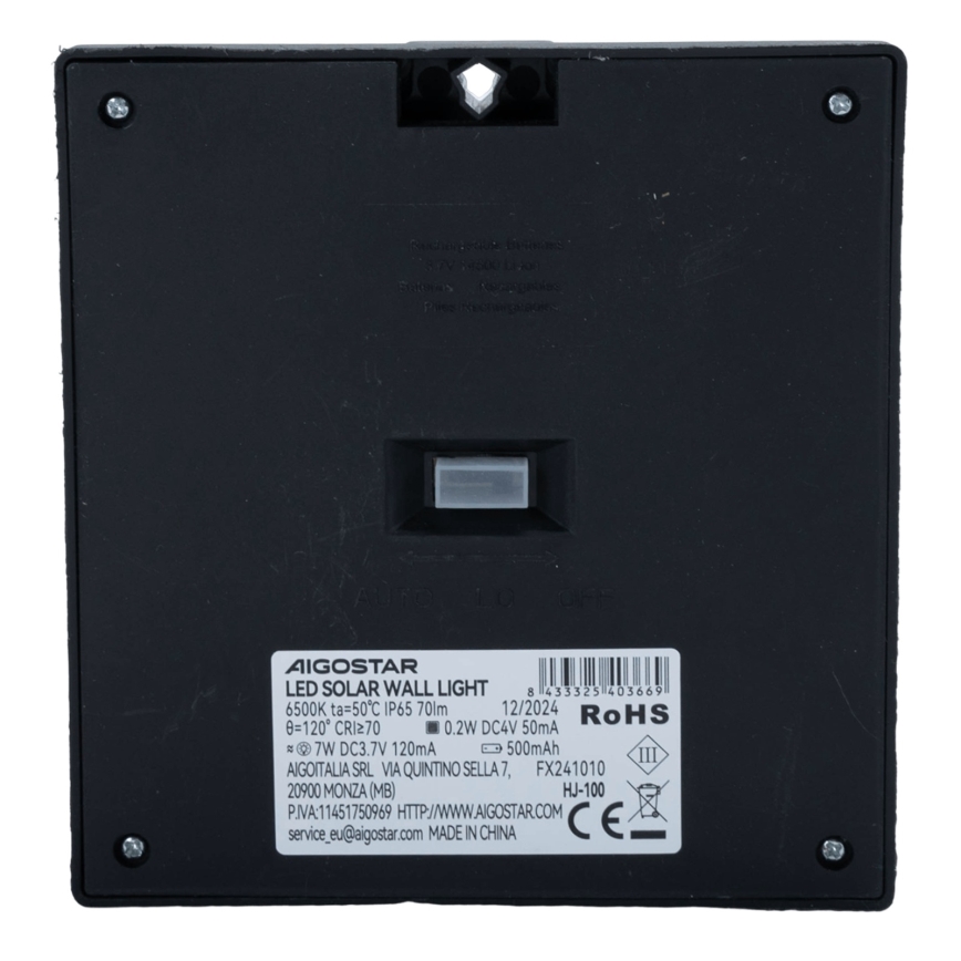 Aigostar - LED Solarna svetilka s senzorjem LED/3,7V 6500K 500 mAh IP65 črna