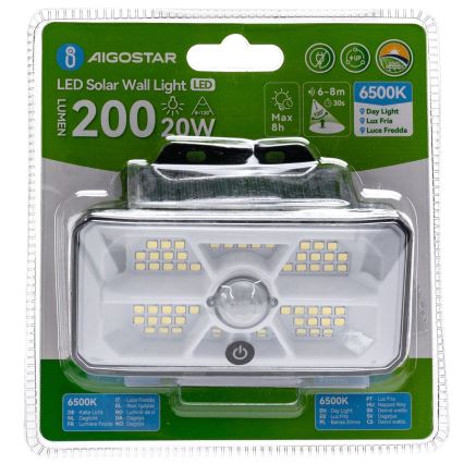 Aigostar - LED solarna svetilka s senzorjem LED/3,7V 6500K 500 mAh IP65 črna