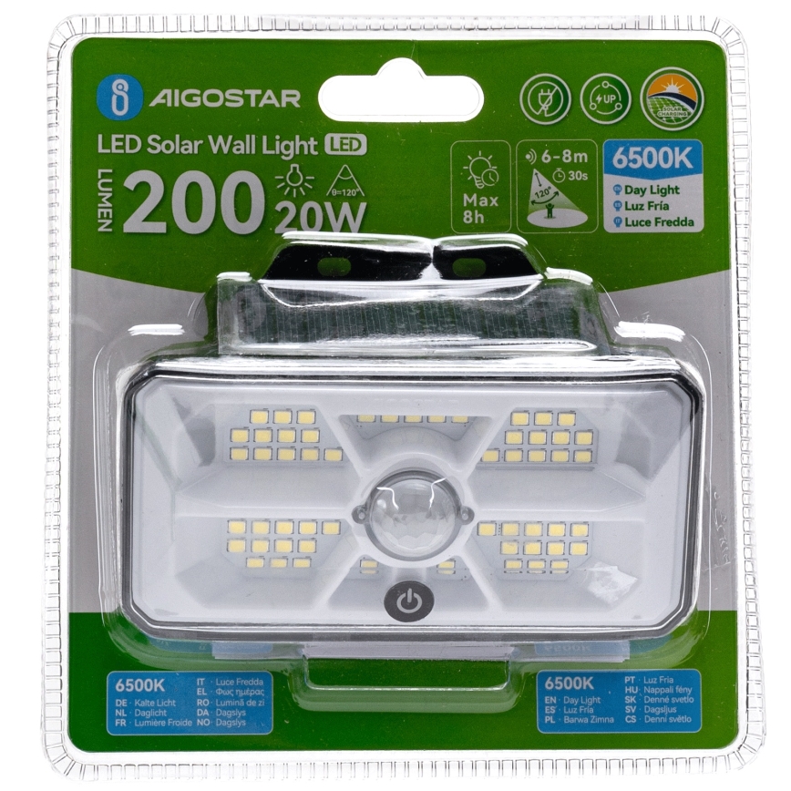 Aigostar - LED solarna svetilka s senzorjem LED/3,7V 6500K 500 mAh IP65 črna