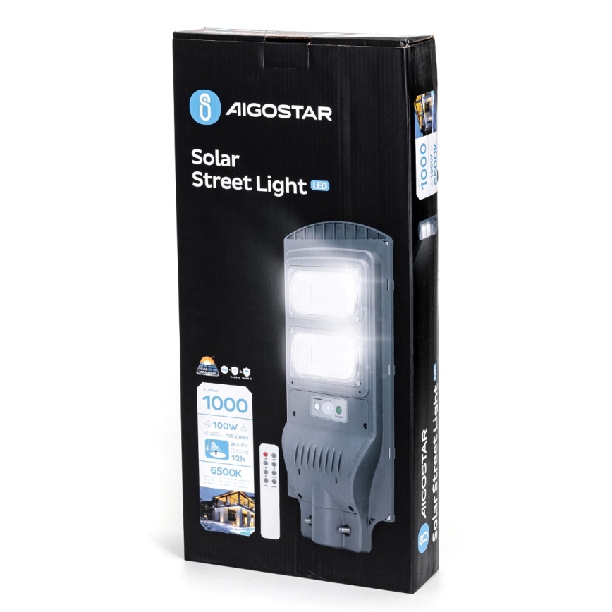 Aigostar - LED Solarna ulična svetilka s senzorjem LED/100W/3,2V 10000mAh IP65 6500K + Daljinski upravljalnik