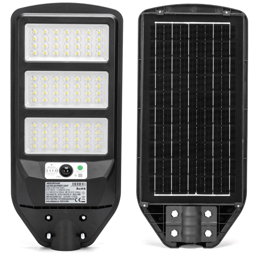 Aigostar - LED Solarna ulična svetilka s senzorjem LED/150W/3,2V 8000mAh IP65 6500K + Daljinski upravljalnik