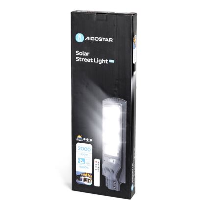 Aigostar - LED Solarna ulična svetilka s senzorjem LED/200W/3,2V 20000mAh IP65 6500K + Daljinski upravljalnik