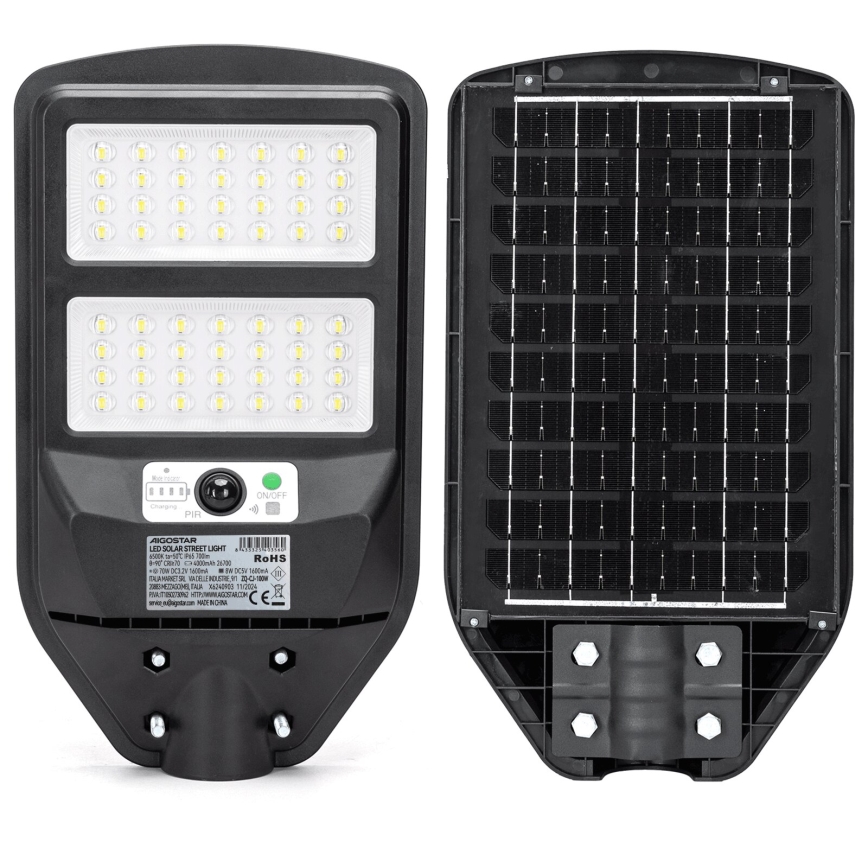 Aigostar - LED Solarna ulična svetilka s senzorjem LED/70W/3,2V 4000mAh IP65 6500K + Daljinski upravljalnik