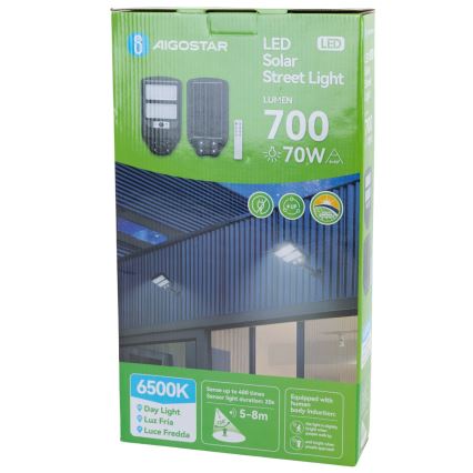 Aigostar - LED Solarna ulična svetilka s senzorjem LED/70W/3,2V 4000mAh IP65 6500K + Daljinski upravljalnik