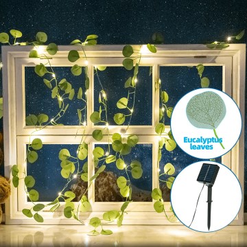 Aigostar - LED Solarna veriga 100xLED/12m IP65 topla bela evkaliptos