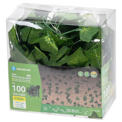 Aigostar - LED Solarna veriga 100xLED/12m IP65 topla bela ivy