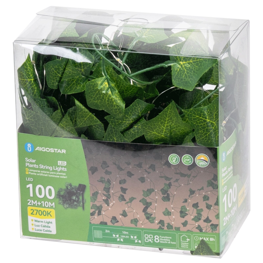 Aigostar - LED Solarna veriga 100xLED/12m IP65 topla bela ivy