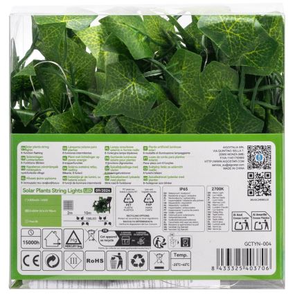 Aigostar - LED Solarna veriga 100xLED/12m IP65 topla bela ivy