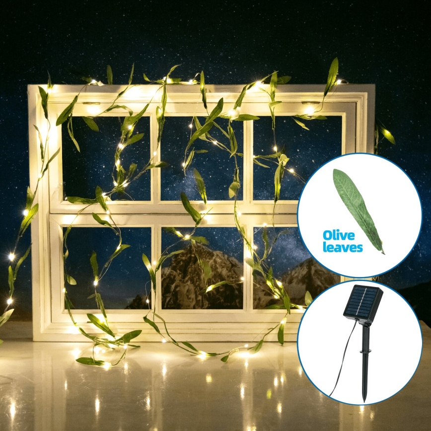 Aigostar - LED Solarna veriga 100xLED/12m IP65 topla bela oliva