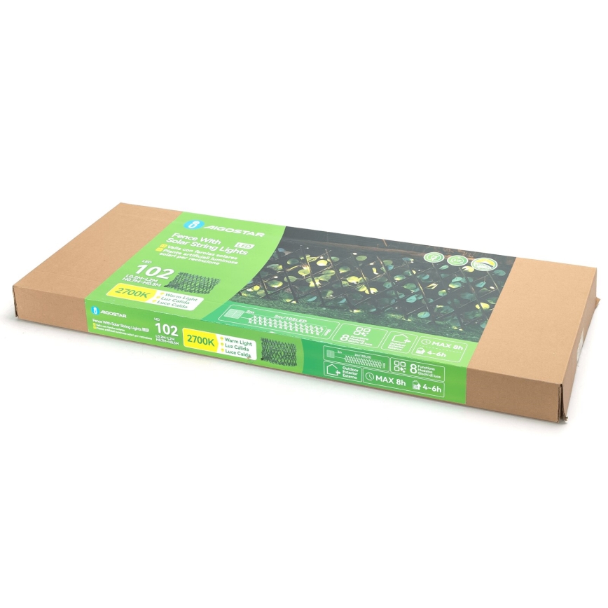 Aigostar - LED Solarna veriga 102xLED/2x0,7m IP65 topla bela evkaliptos