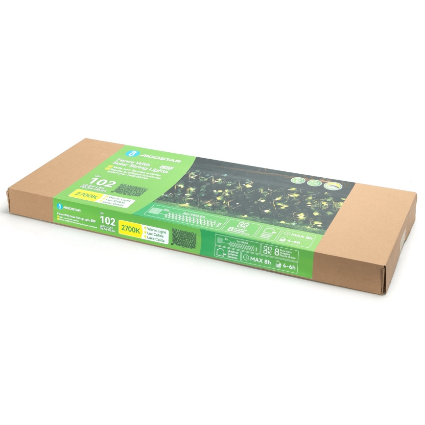 Aigostar - LED Solarna veriga 102xLED/2x0,7m IP65 300 mAh topla bela ivy