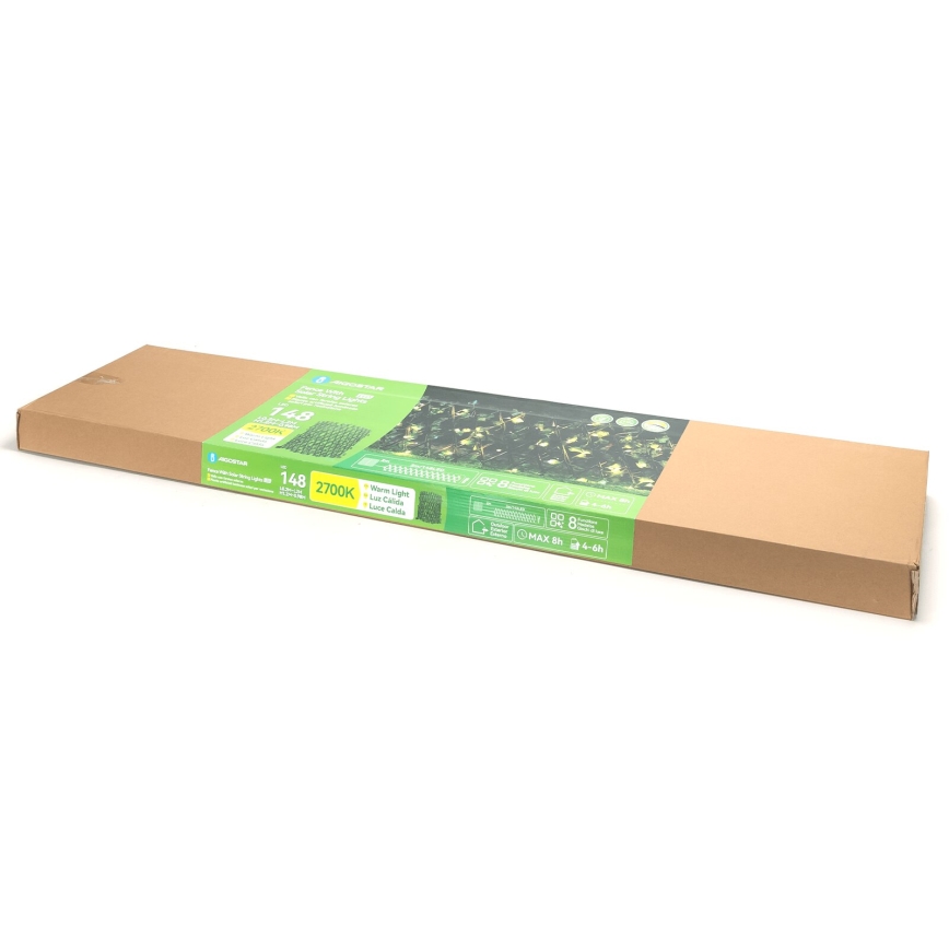 Aigostar - LED Solarna veriga 148xLED/2x1,2m IP65 topla bela ivy