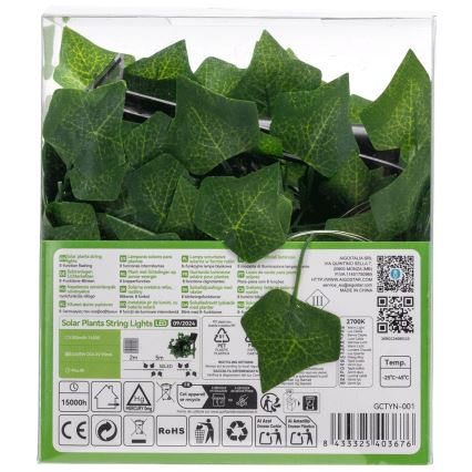 Aigostar - LED Solarna veriga 50xLED/7m IP65 topla bela ivy