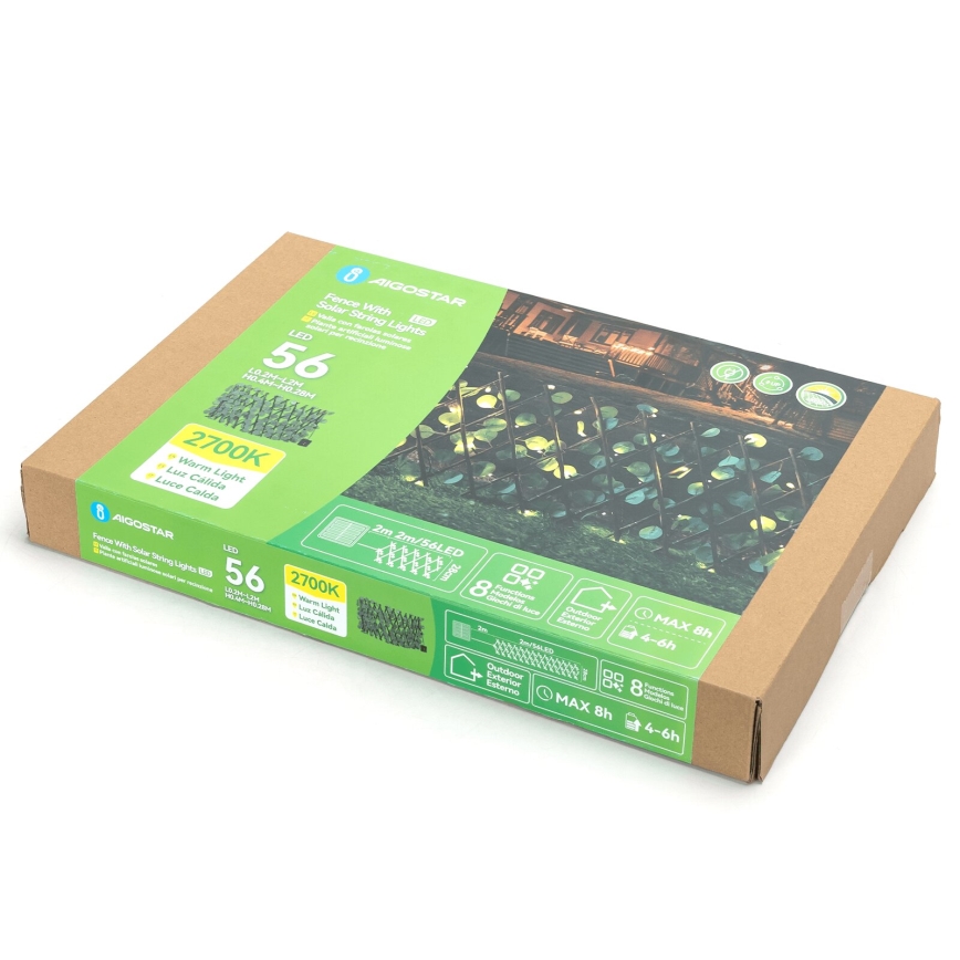Aigostar - LED Solarna veriga 56xLED/2x0,4m IP65 topla bela evkaliptos