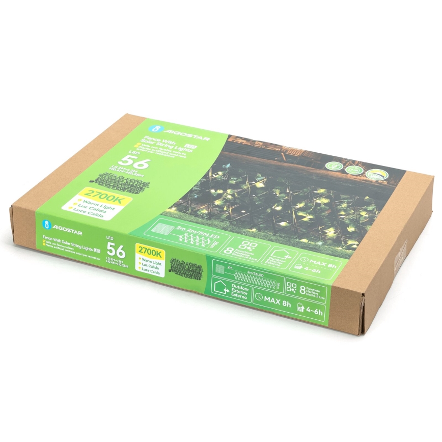 Aigostar - LED Solarna veriga 56xLED/2x0,4m IP65 topla bela ivy