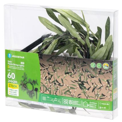 Aigostar - LED Solarna veriga 60xLED/4m IP65 topla bela oliva