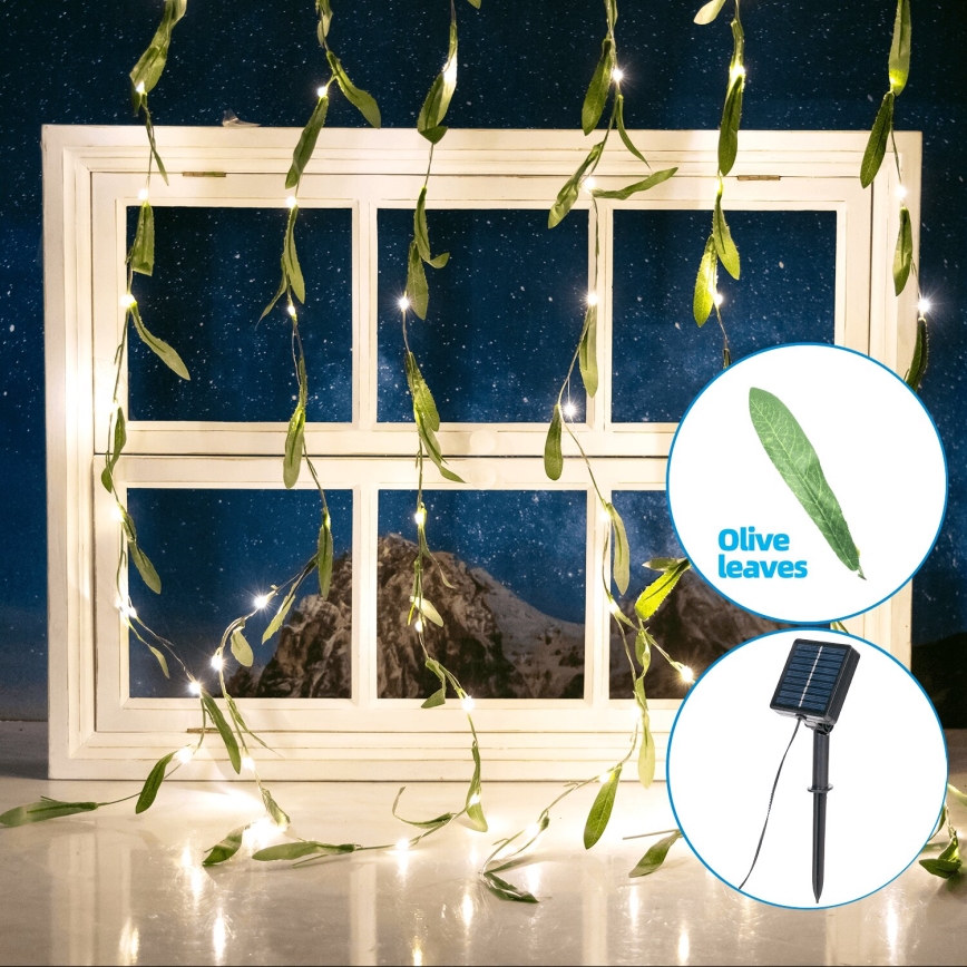 Aigostar - LED Solarna veriga 70xLED/4x1m IP65 300 mAh topla bela oliva