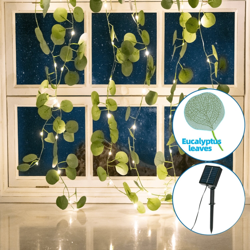 Aigostar - LED Solarna veriga 70xLED/4x1m IP65 topla bela evkaliptos