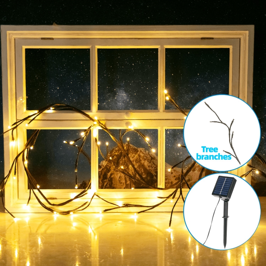 Aigostar - LED Solarna veriga 72xLED/4m IP65 300 mAh topla bela drevesne veje