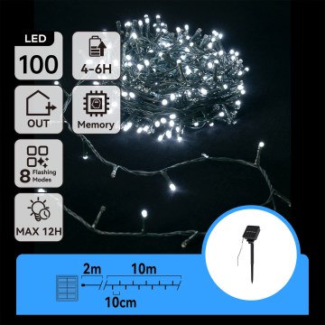 Aigostar - LED solarni božični niz 100xLED/8 funkcij 12m IP65 hladna bela