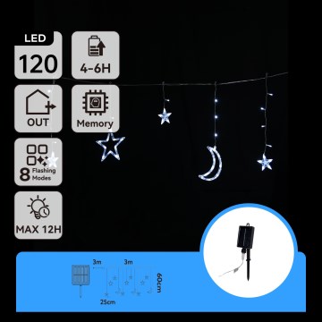Aigostar - LED solarni božični niz 120xLED/8 načinov 3x0,6m 500 mAh IP65 hladna bela