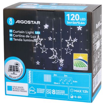 Aigostar - LED solarni božični niz 120xLED/8 funkcij 3x0,6m 500 mAh IP65 hladna bela