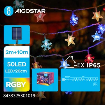 Aigostar - LED solarni božični niz lučk 50xLED/8 funkcij 800 mAh 12m IP65 večbarven