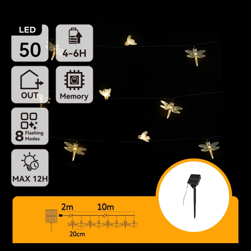 Aigostar - LED solarni dekorativni niz 50xLED/8 funkcij 10 m 800 mAh IP65 topla bela