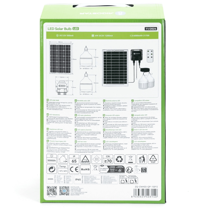 Aigostar - LED Solarni lestenec 2xLED/35W/12V 6000 mAh 6500K pr. 10 cm + Daljinski upravljalnik