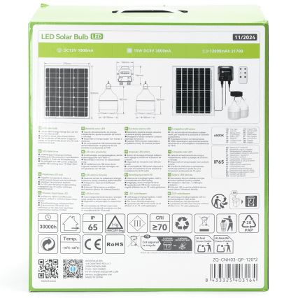 Aigostar - LED Solarni lestenec 2xLED/70W/12V 12000 mAh 6500K pr. 12 cm + Daljinski upravljalnik