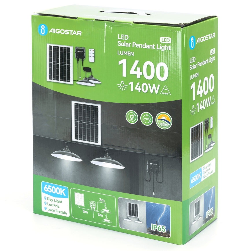 Aigostar - LED Solarni lestenec 2xLED/70W/12V 12000 mAh 6500K pr. 23,5 cm + Daljinski upravljalnik