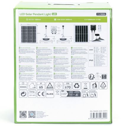 Aigostar - LED Solarni lestenec 2xLED/70W/12V 12000 mAh 6500K pr. 23,5 cm + Daljinski upravljalnik