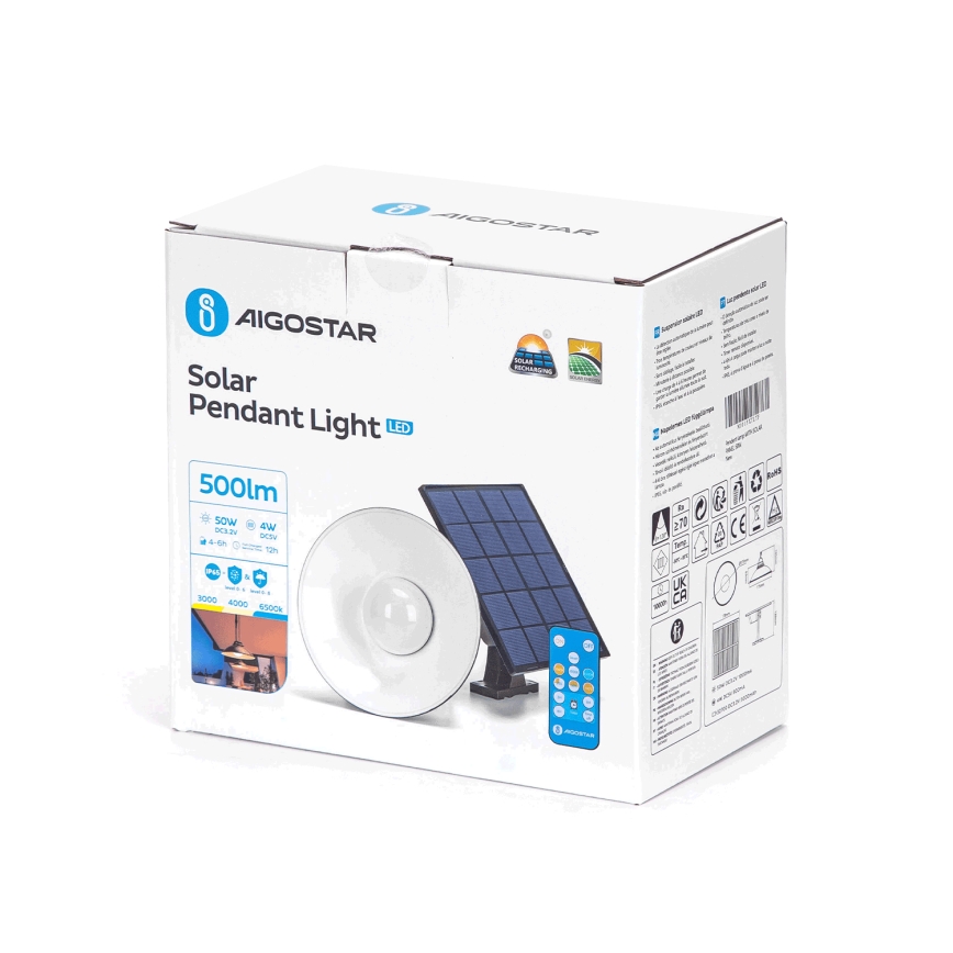 Aigostar - LED Zatemnitvena solarna lestenec na vrvici LED/3,2V 3000K/4000K/6500K 5000 mAh IP65 + Daljinski upravljalnik