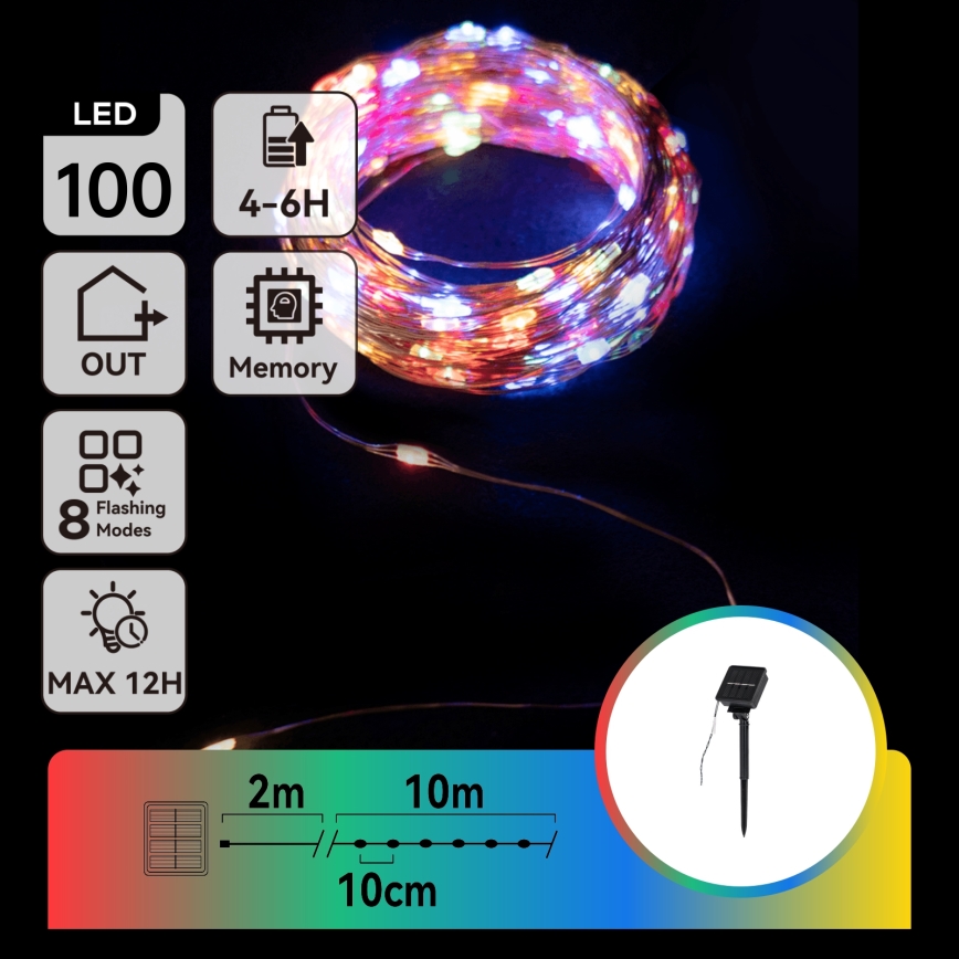Aigostar - LED solarni niz 100 x LED/8 funkcij 12 m IP65 večbarven 800 mAh