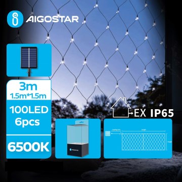 Aigostar - LED solarni niz 100xLED/8 funkcij 4,5x1,5m IP65 hladna bela