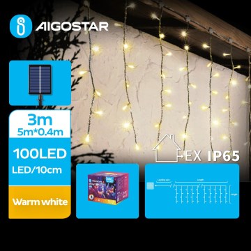 Aigostar - LED solarni niz 100xLED/8 funkcij 8x0,4m IP65 topla bela 800 mAh