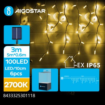 Aigostar - LED sončni niz 100xLED/8 funkcij 8x0,6m 800 mAh IP65 topla bela