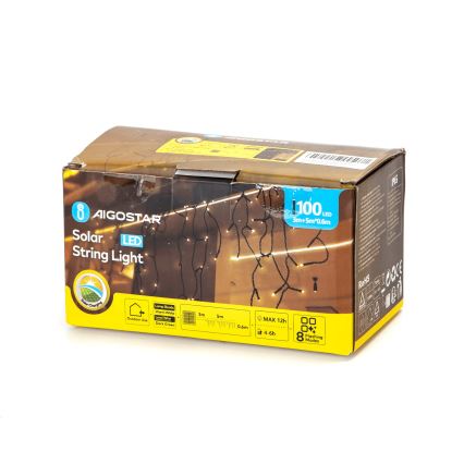 Aigostar - LED sončni niz 100xLED/8 funkcij 8x0,6m 800 mAh IP65 topla bela