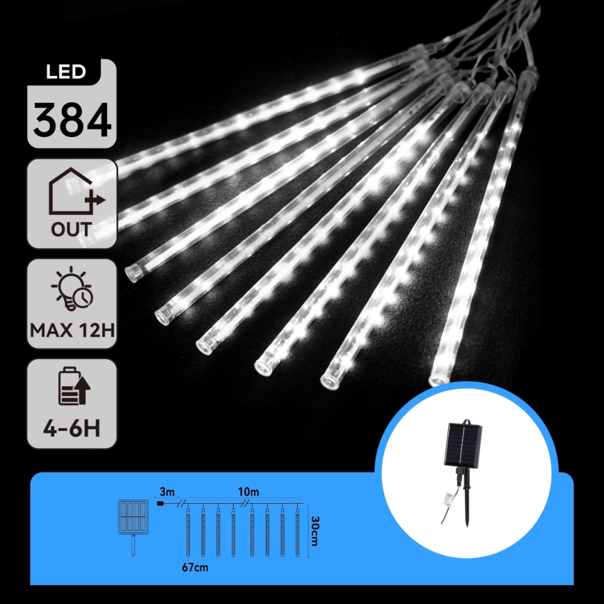 Aigostar - LED sončni niz 384xLED/13m IP65 1200 mAh hladna bela