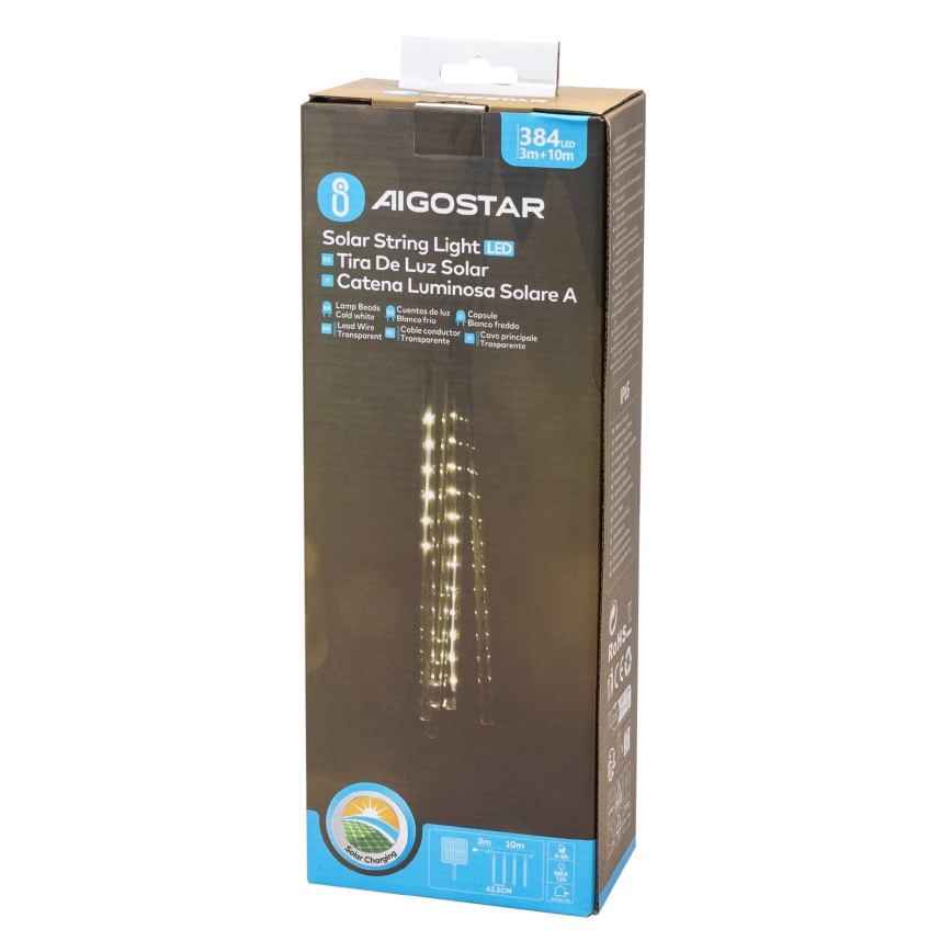 Aigostar - LED sončni niz 384xLED/13m IP65 1200 mAh hladna bela