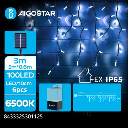 Aigostar - LED sončni niz 100xLED/8 načinov 8x0,6m 500 mAh IP65 hladna bela