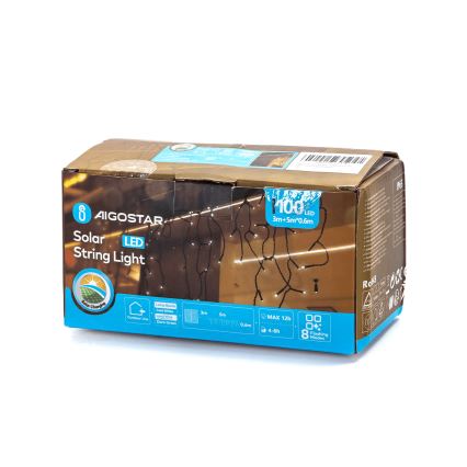 Aigostar - LED sončni niz 100xLED/8 načinov 8x0,6m 500 mAh IP65 hladna bela